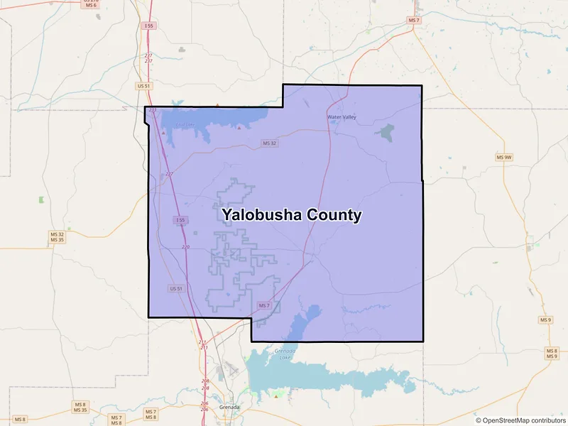Map of Yalobusha County, Mississippi and ZIP codes