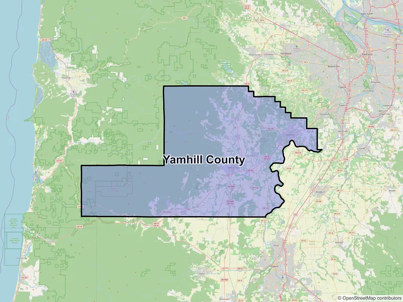 Map of Yamhill County, Oregon and ZIP codes