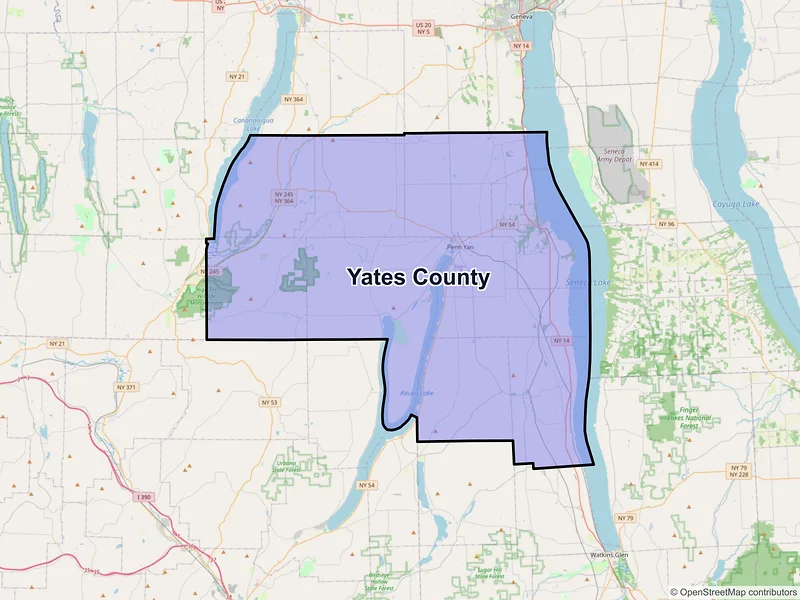 Map of Yates County, New York and ZIP codes