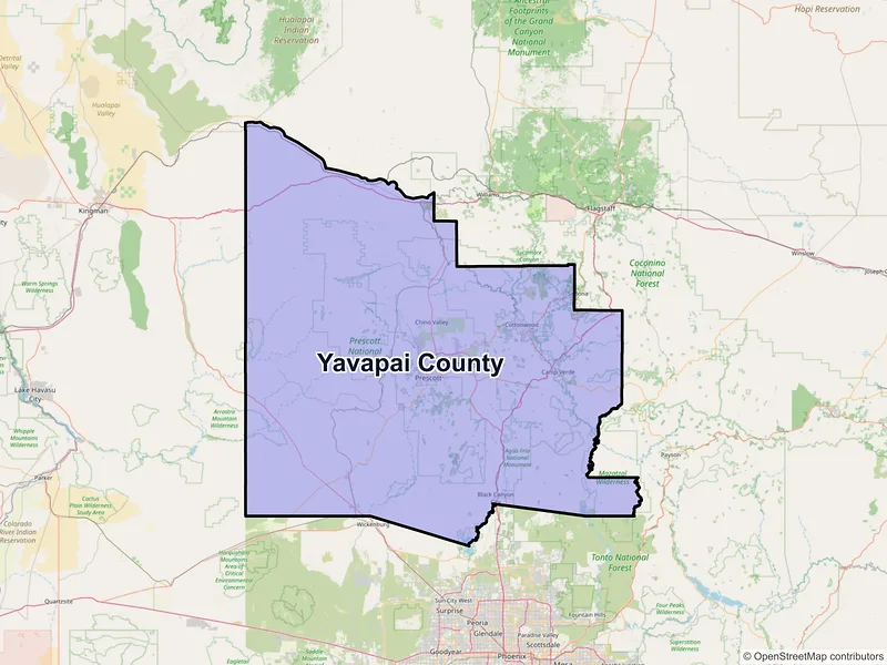 Map of Yavapai County, Arizona and ZIP codes