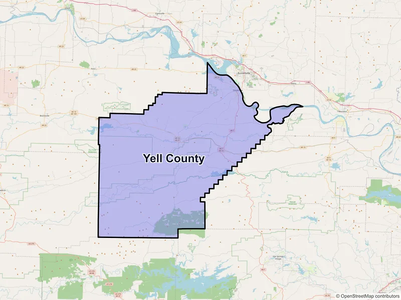Map of Yell County, Arkansas and ZIP codes