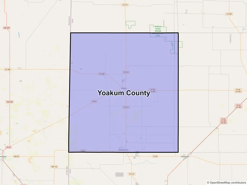 Map of Yoakum County, Texas and ZIP codes