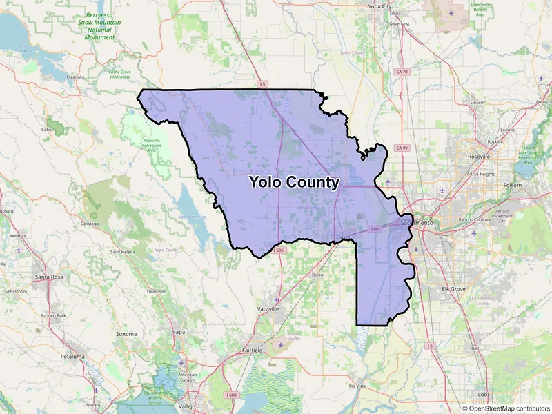 Map of Yolo County, California and ZIP codes