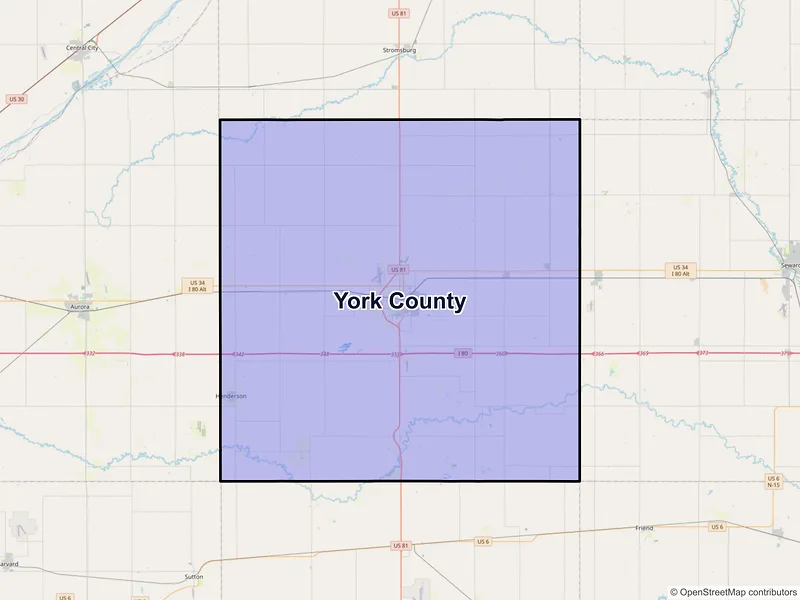 Map of York County, Nebraska and ZIP codes