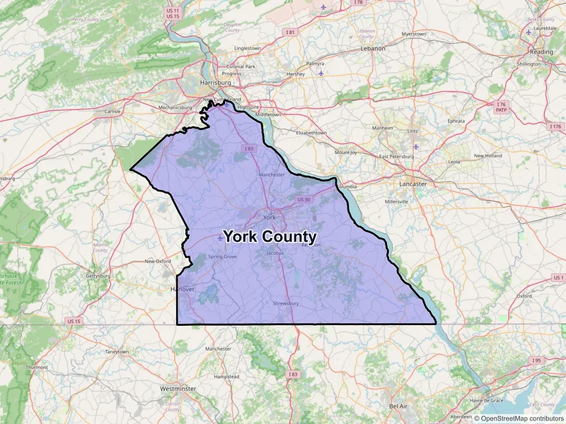 Map of York County, Pennsylvania and ZIP codes