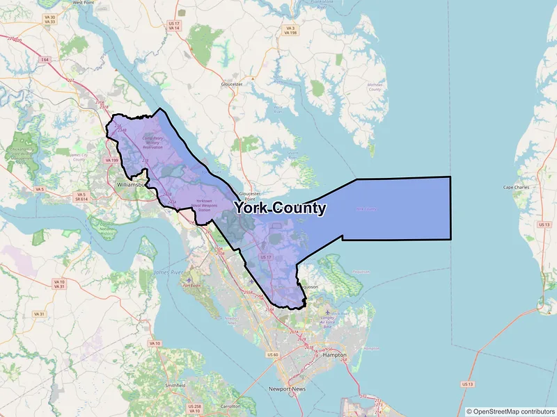 Map of York County, Virginia and ZIP codes