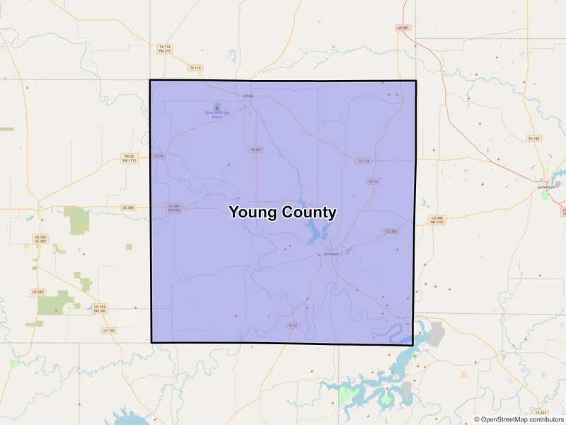 Map of Young County, Texas and ZIP codes