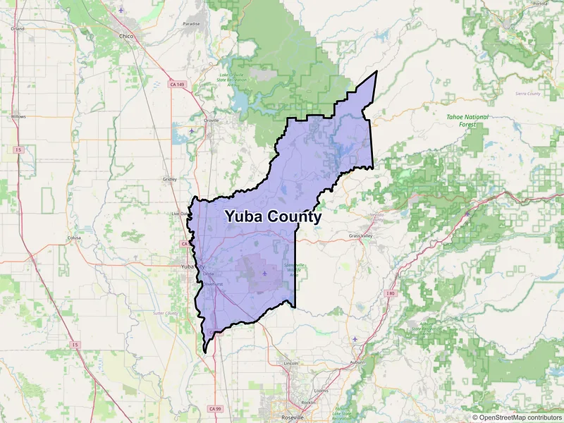 Map of Yuba County, California and ZIP codes