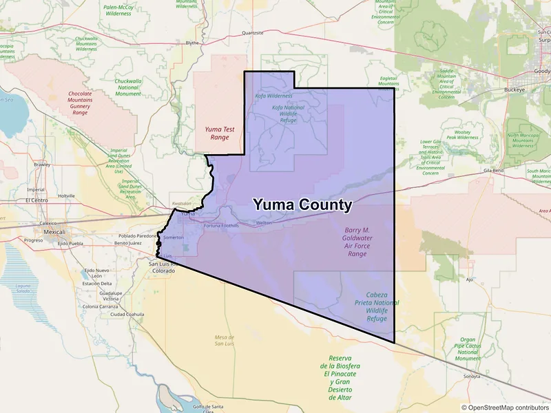 Map of Yuma County, Arizona and ZIP codes