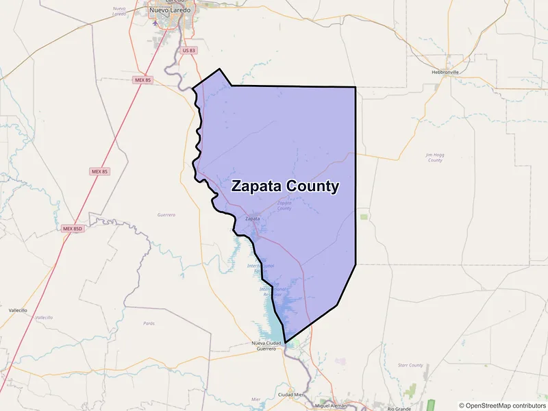 Map of Zapata County, Texas and ZIP codes