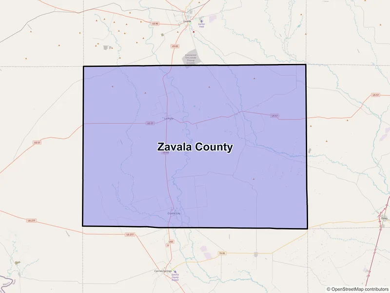 Map of Zavala County, Texas and ZIP codes