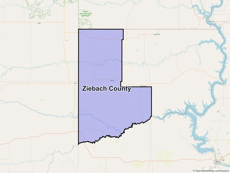 Map of Ziebach County, South Dakota and ZIP codes