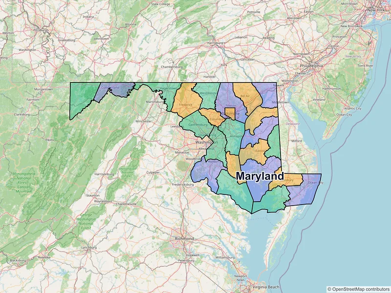 Map of Maryland ZIP codes