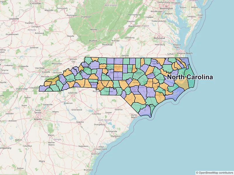 Map of North Carolina ZIP codes