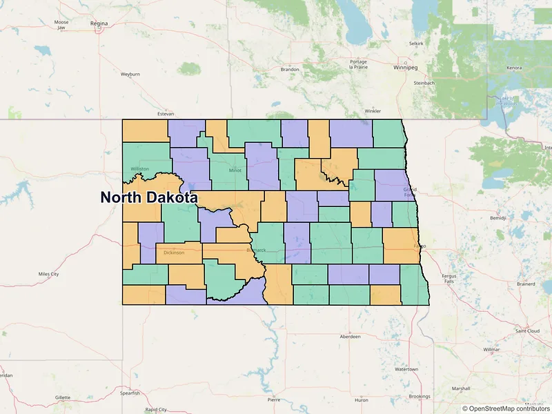 Map of North Dakota ZIP codes