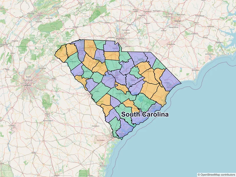 Map of South Carolina ZIP codes