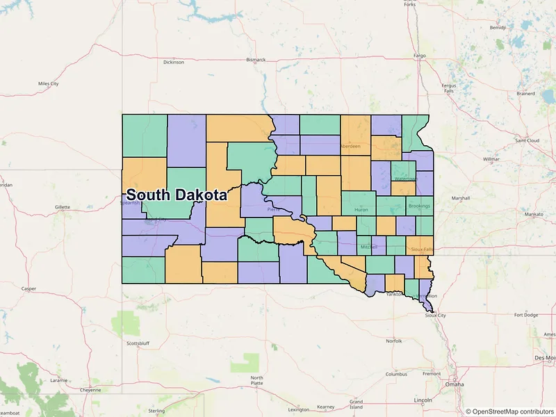 Map of South Dakota ZIP codes