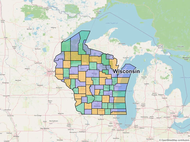 Map of Wisconsin ZIP codes