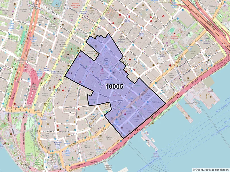 Map of ZIP Code 10005 — New York, NY