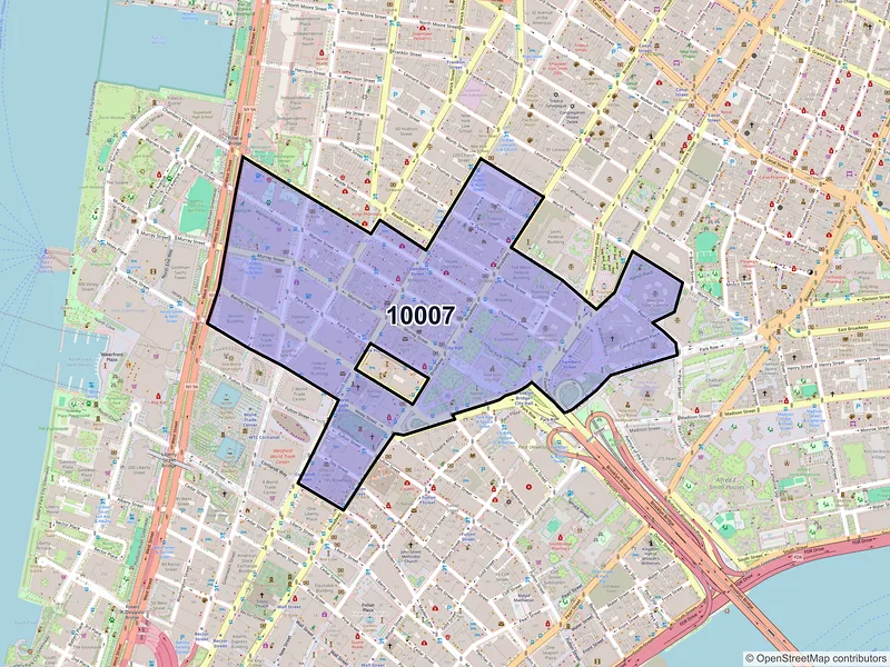 Map of ZIP Code 10007 — New York, NY