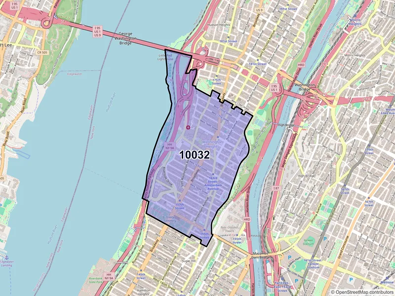 Map of ZIP Code 10032 — New York, NY