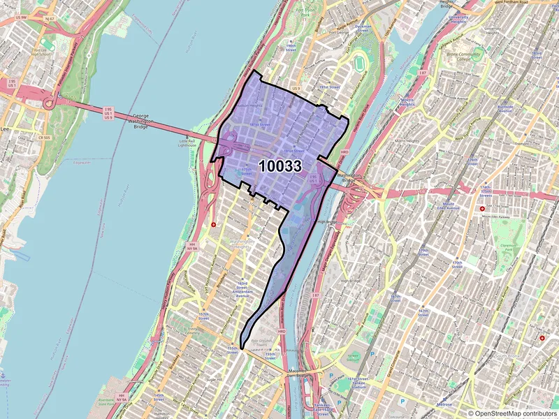 Map of ZIP Code 10033 — New York, NY