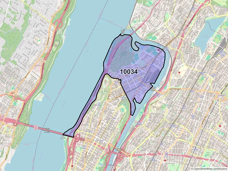 Map of ZIP Code 10034 — New York, NY