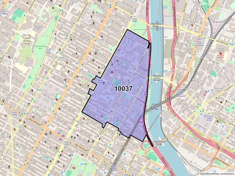 Map of ZIP Code 10037 — New York, NY