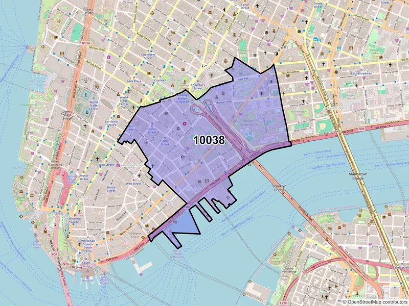 Map of ZIP Code 10038 — New York, NY