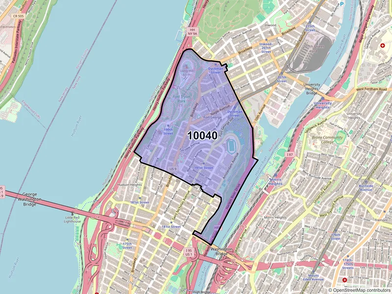 Map of ZIP Code 10040 — New York, NY