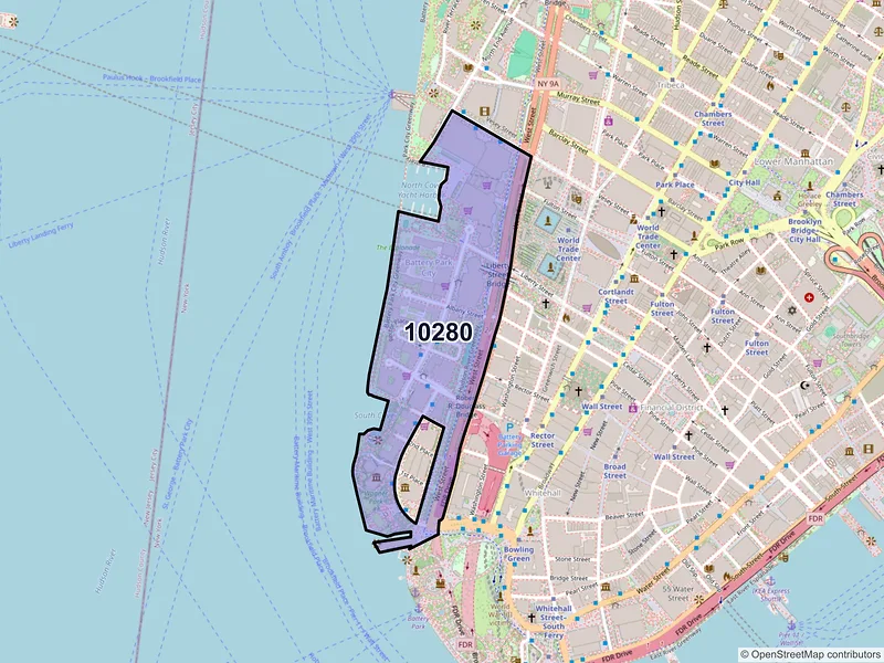 Map of ZIP Code 10280 — New York, NY