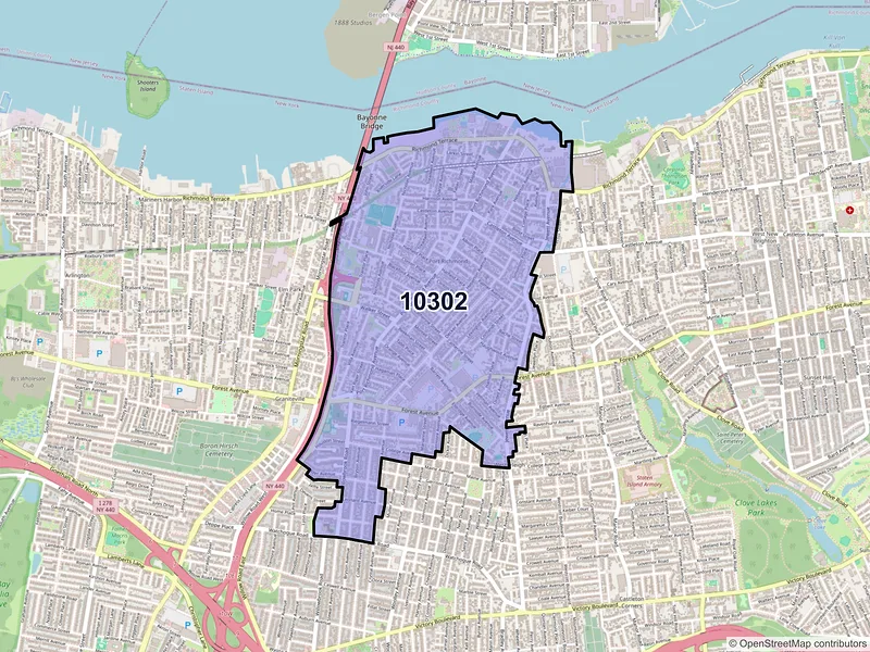 Map of ZIP Code 10302 — Staten Island, NY