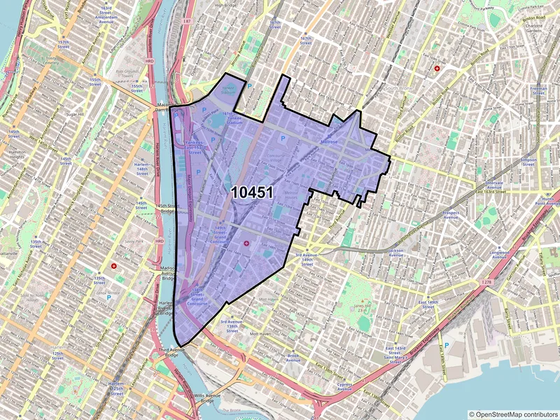 Map of ZIP Code 10451 — Bronx, NY