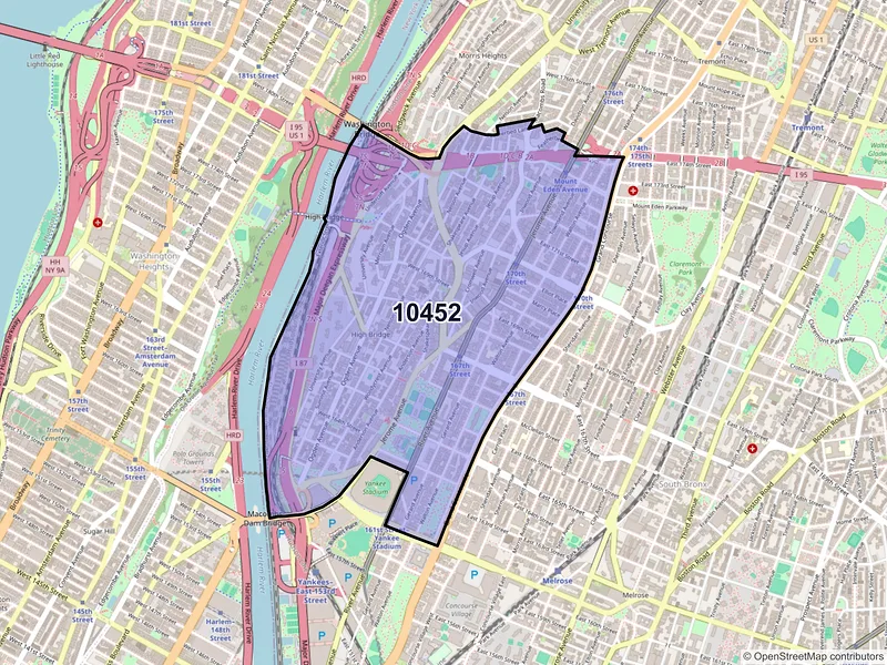 Map of ZIP Code 10452 — Bronx, NY