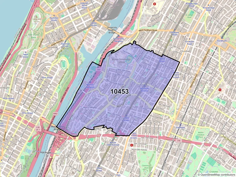 Map of ZIP Code 10453 — Bronx, NY