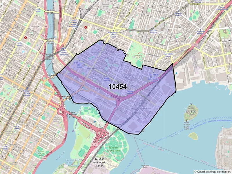 Map of ZIP Code 10454 — Bronx, NY