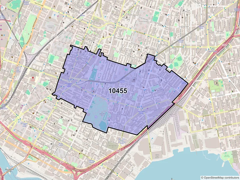 Map of ZIP Code 10455 — Bronx, NY
