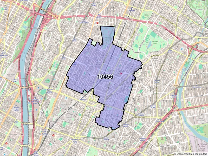 Map of ZIP Code 10456 — Bronx, NY