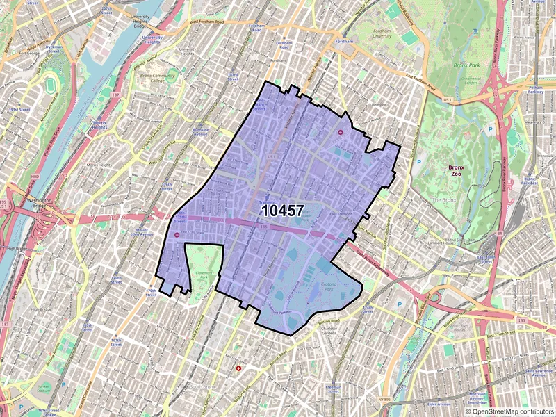 Map of ZIP Code 10457 — Bronx, NY