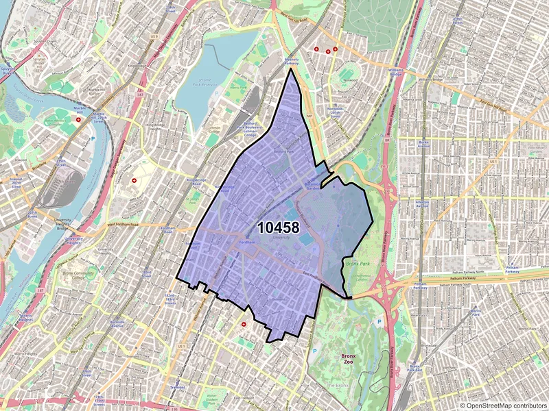 Map of ZIP Code 10458 — Bronx, NY