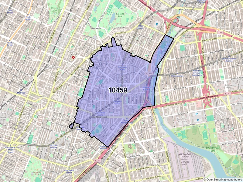 Map of ZIP Code 10459 — Bronx, NY