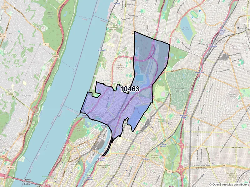 Map of ZIP Code 10463 — Bronx, NY