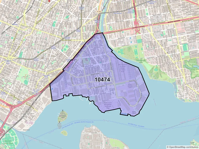 Map of ZIP Code 10474 — Bronx, NY