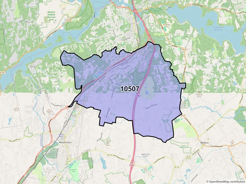 Map of Bedford Hills, New York and ZIP codes