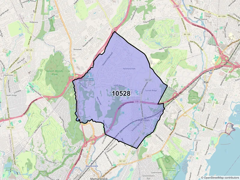 Map of Harrison, New York and ZIP codes