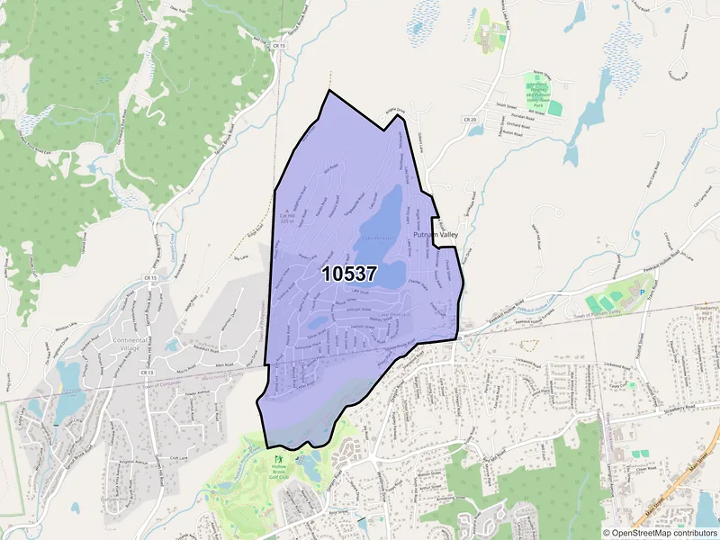 Map of ZIP Code 10537 — Lake Peekskill, NY