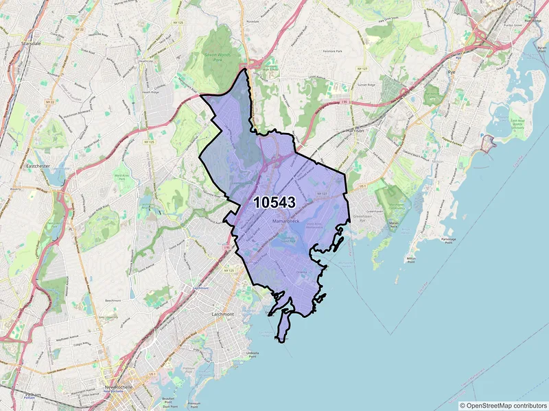 Map of Mamaroneck, New York and ZIP codes