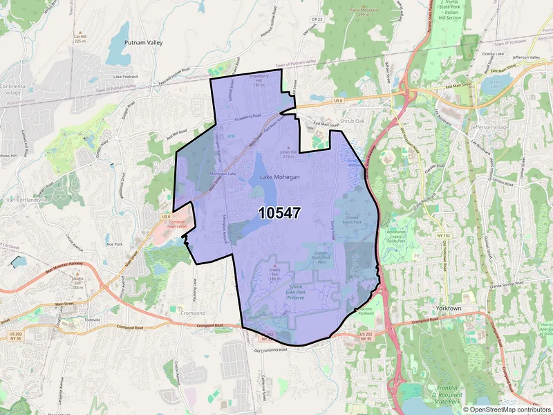 Map of Mohegan Lake, New York and ZIP codes