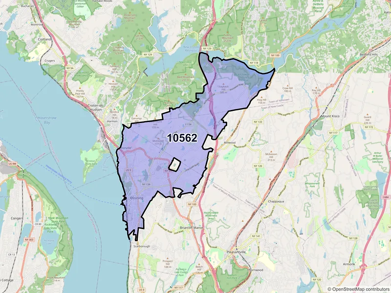 Map of Ossining, New York and ZIP codes