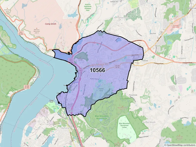 Map of Peekskill, New York and ZIP codes